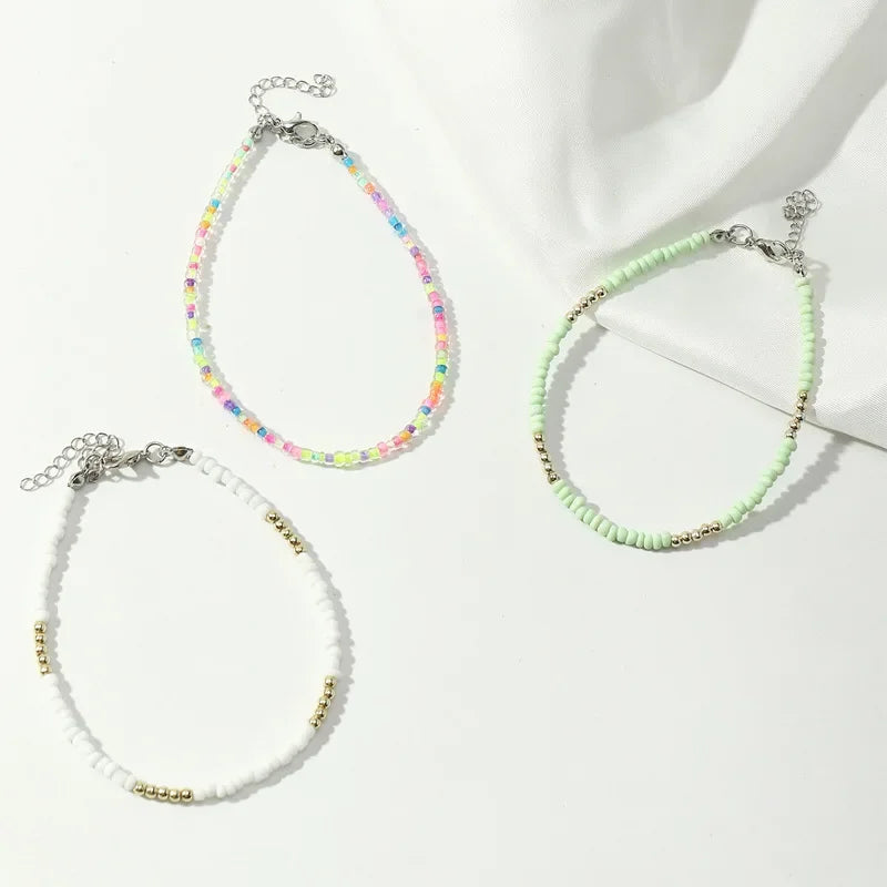 3Pcs/Set Bohemian Colorful Beaded Beads Anklets for Women Summer Ocean Beach Handmade Ankle Bracelet Foot Leg Beach Chain Gift