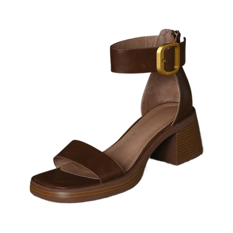 Women's Sports Shoes Beige Hardened Sole Open Toed Sandals Rear Zipper Peep Toe Retro High Heels