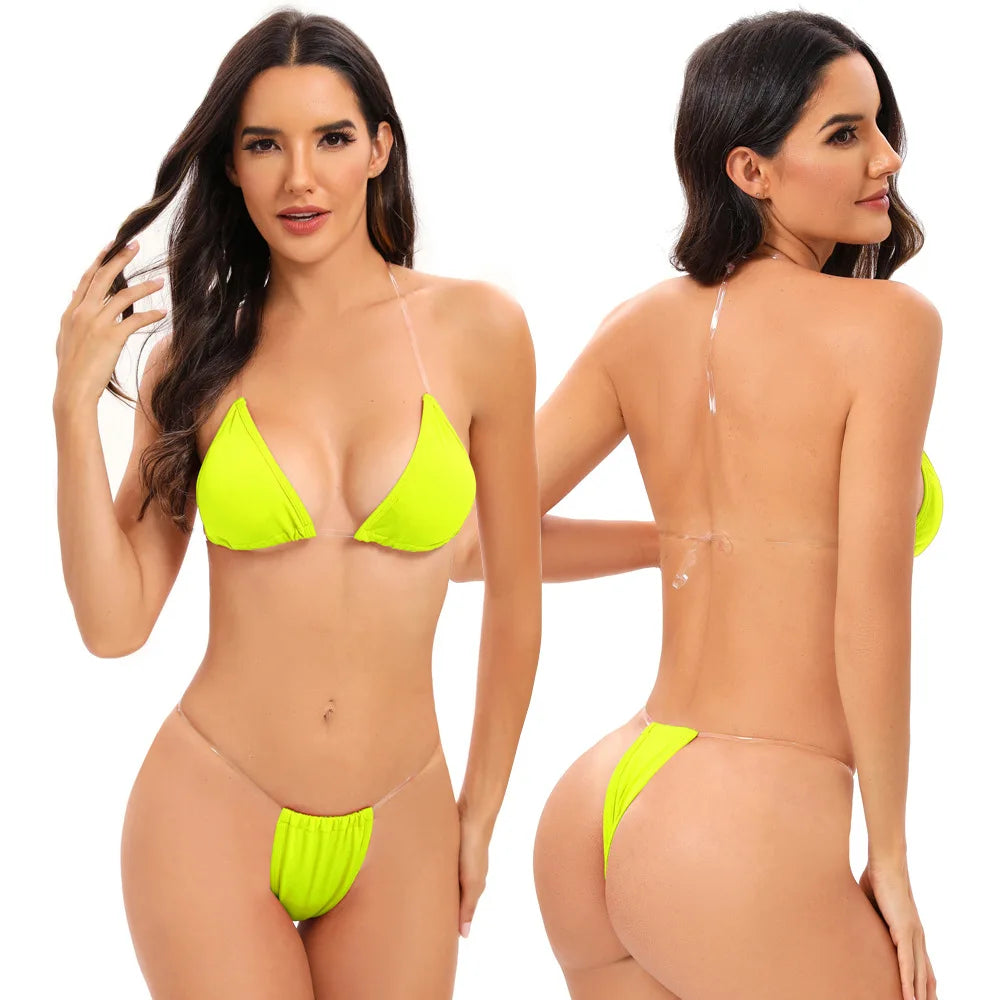 Ultralight bikini sheer strap sexy open back ladies swimsuit bra pad beach pool party swimwear