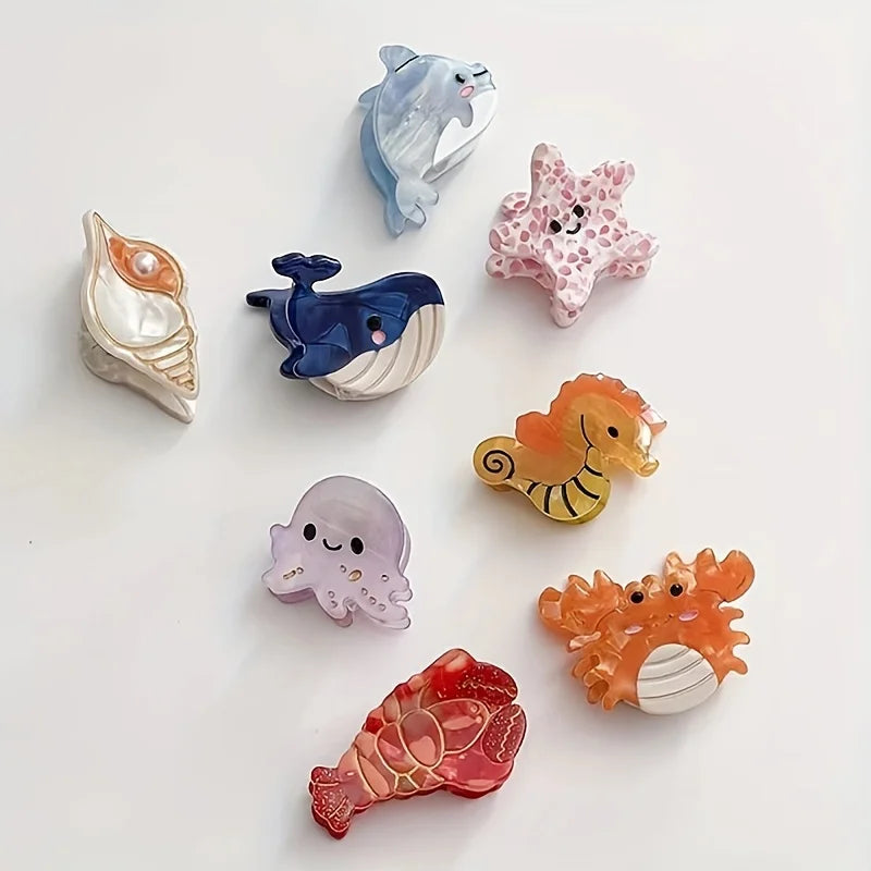 Acetate Ocean Animal Hair Clips for Women Non-Slip Summer Beach Accessories Crab Starfish Whale Multi-Pack Gifts