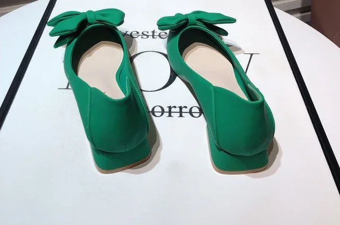 Shoes for Women Low Heel Elegant Woman Pumps Pointed Toe With Bow Fashion Summer 2024 Footwear Discount Shoe Slip On Wholesale