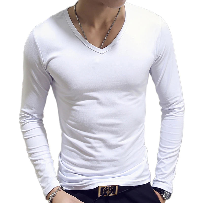 2020 Elastic Mens T-Shirt O-Neck Round Neck Long Sleeve Men T-Shirt For Male Lycra And Cotton T-Shirts Man Clothing