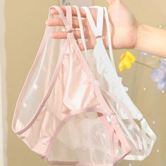 Damen Satin Glatte Sexy Spitze Transparent Nahtlose Elastische Unterwäsche Niedlich Lieblich Süß Atmungsaktive Höschen mit gekreuzten Trägern