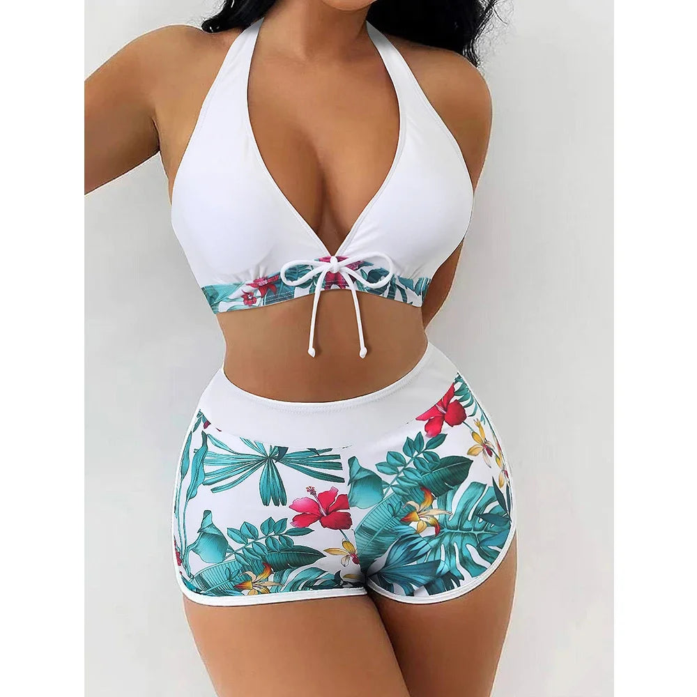 Sexy Triangle Bikini Set Women's Two Pieces Swimsuit Hanging Neck Cross Split Swimwear Color Matching Brazilian Bathing Suit