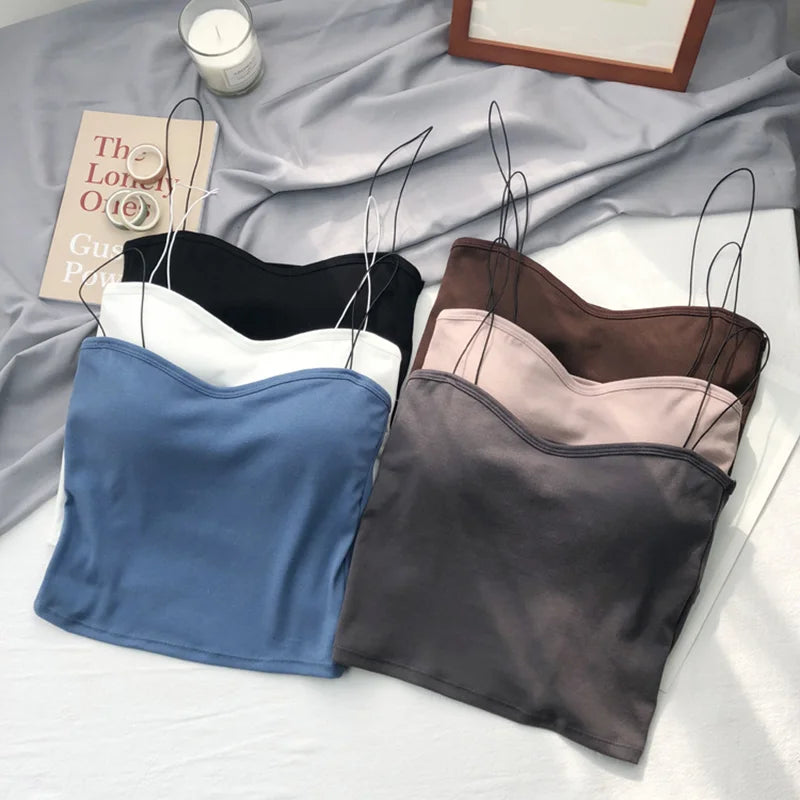 Seamless Underwear for Women Push Up Bandeau Bra Lightly Lined Wireless Bra Solid Color Vest