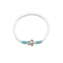 Bohe Sea Turtle Rainbow Beaded Anklets For Women Elastic Rope Chains Adjustable Ankle Bracelet Beach Jewelry Summer Accessories