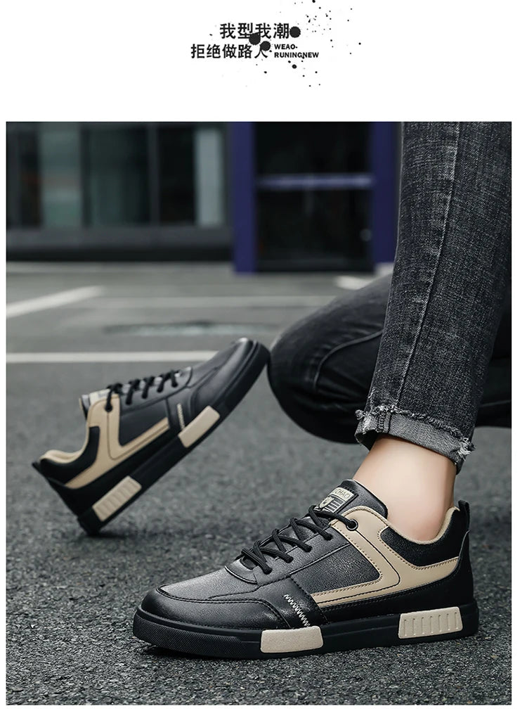 Men's shoes autumn new student board shoes leather surface fashionable sports and leisure shoes outdoor walking shoes large size