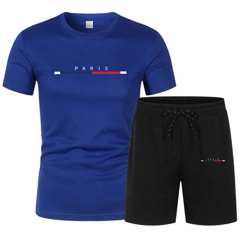 2025 Fashion two-piece sportswear, quick-drying T-shirt and shorts set, men's sportswear set, men's mesh breathable set
