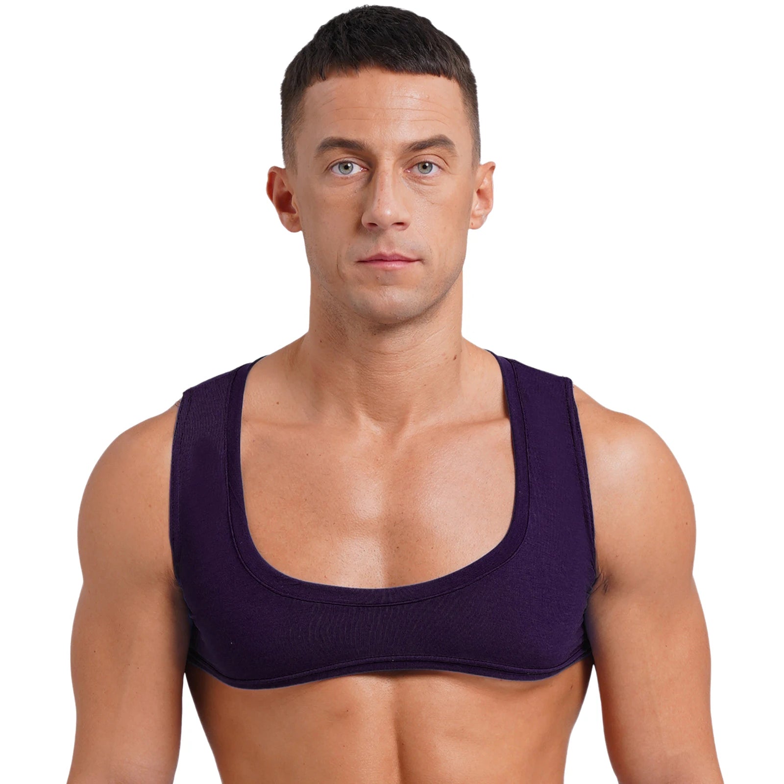 Mens Sexy Muscles Showing Off Crop Top Low Scoop Neck Sleeveless Solid Color Tank Top Vest for Bodybuilding Disco Nightclub