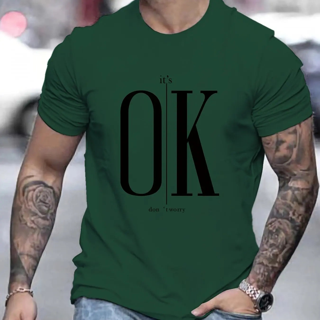 Men's Summer Loose Fit   OK Printed T-shirt Tops Cool Design Street Short Sleeve Top Tee Clothing