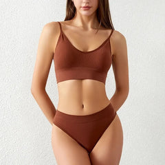 Women Underwear Set Wireless Lingerie Panties Bra Sexy G-String Seamless Tank Crop Top Brassiere New