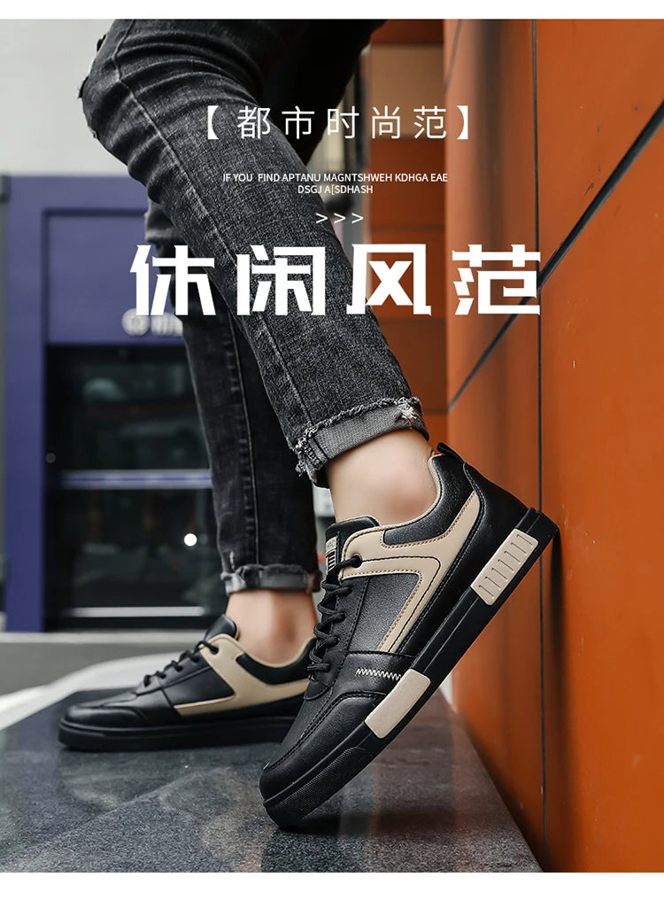 Men's shoes autumn new student board shoes leather surface fashionable sports and leisure shoes outdoor walking shoes large size