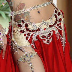 Belly Dance Performance Accessories for Women Senior AB Stones Chain Belt Girl's Luxury Competiton Leg LoopsSuper Sparkling
