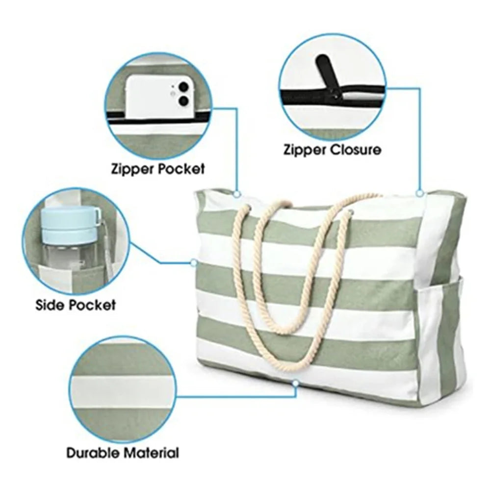 Beach Bags for Women Large Waterproof Beach Tote Bag with Zipper Travel Shoulder Bags Sandproof Swim Pool Large Tote Bag