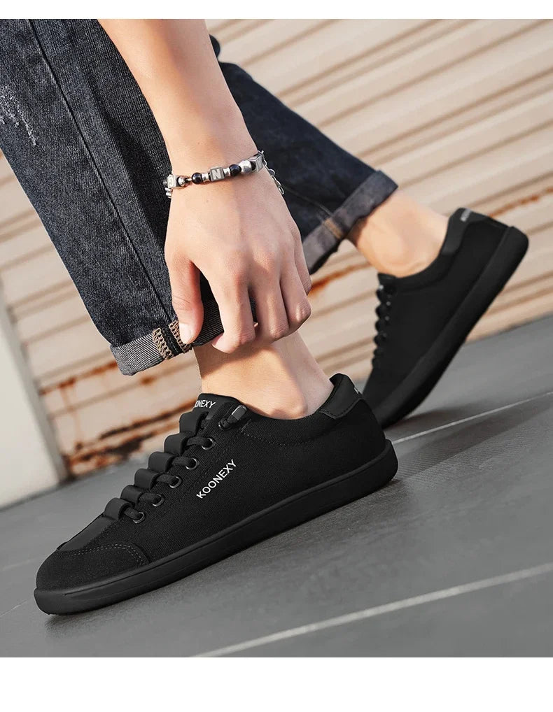 Mens Wide Toe Barefoot Shoes Unisex Canvse Casual Sneakers Lightweight Adjustable Slip on Walking Shoes for Male Zero Drop Flats