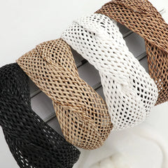 Bohemian Beach Straw Weaving Cross Knotted Headband Women Wide-brimmed Hand-woven Hair Hoop Travel Holiday Headdress Accessories