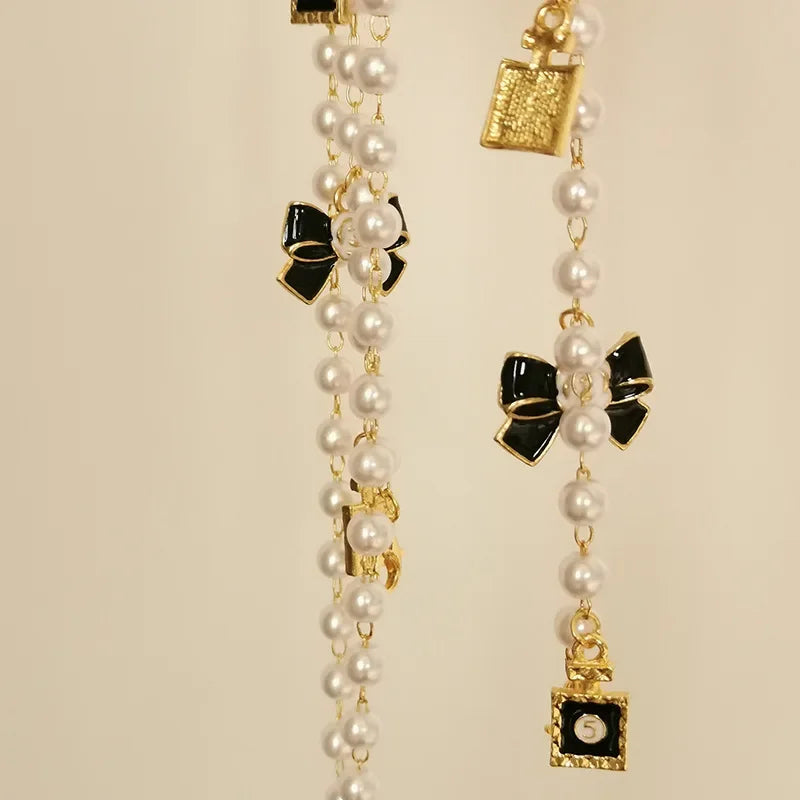 Black White  Bow Pearl Glasses Chains Sunglasses Accessory for Women  Lanyards Accessories