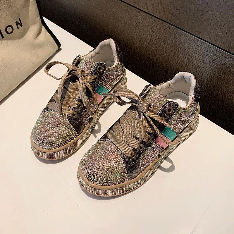 Shoes for Women 2025New Rhinestone Womens Sneaksers Diamond Breathable Luxury Casual Thick Bottoms Dad Sports Shoe Zapatos Mujer