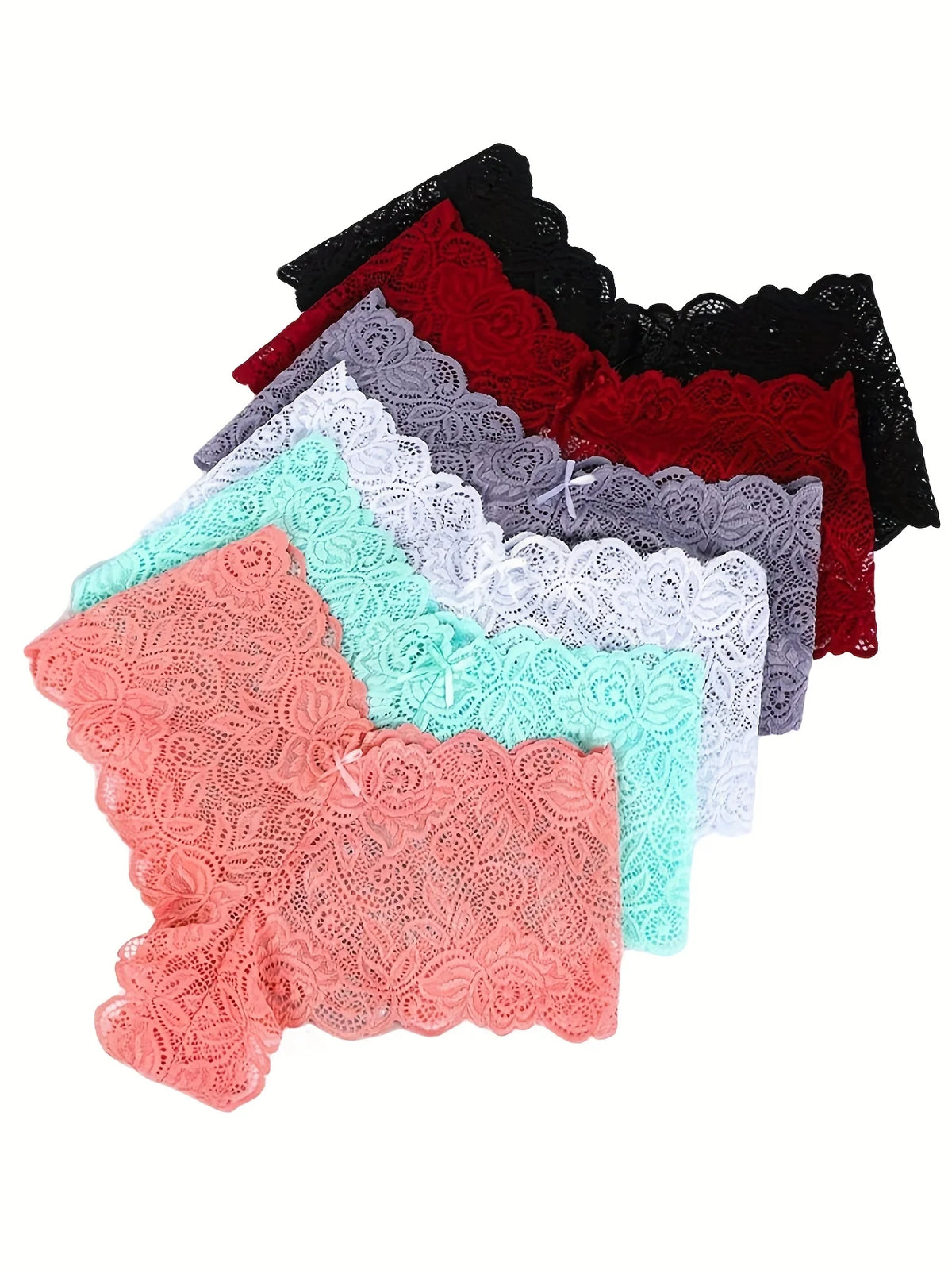 【 6 pcs 】 Women's sexy lace underwear breathable triangle pants solid color low waist T pants