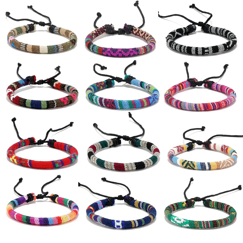 12Pcs Bohemian Surfer Beach Bracelet Set Men & Women Braided Boho Summer Bracelets Handmade Festival Jewelry Accessories