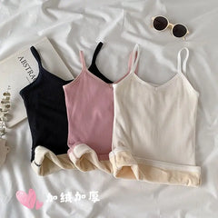 נשים חורף חם תחתונים מוצק צבע תרמי מזדמן Nightwear סקסי גמישות נשית דקה קטיפה חולצת טריקו ללא שרוולים חולצות