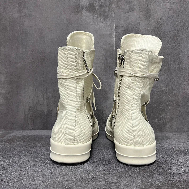 Men Women High-TOP Shoes Casual Canvas Jumbo Lace Up Sneakers Luxury Designer Zip Hip Hop Autumn Flats Black Boots