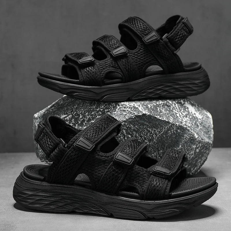Sandals and casual shoes for men in summer, classic black breathable comfortable thick sole hot selling and explosive thick sole