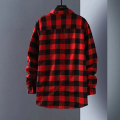 Men\\\'s Baggy Coat Lapel Tops  Casual Work Baggy Coat Lapel Tops  Long Sleeve Check Shirts  Button Down Plaid Shirts  Red Black