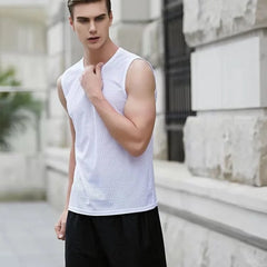 Men's Ice Silk Mesh Vest Tops Quick-drying Bodybuilding Tank Tops Breathable Sleeveless T-Shirt Summer Cool Vest Muscle Singlets