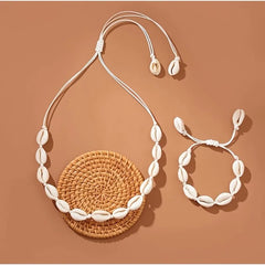 2pcs Fashion handmade Braided Shell Necklace Bracelet Jewelry Set for Women Bohemian Beach Resort style Vocation Jewelry Gift