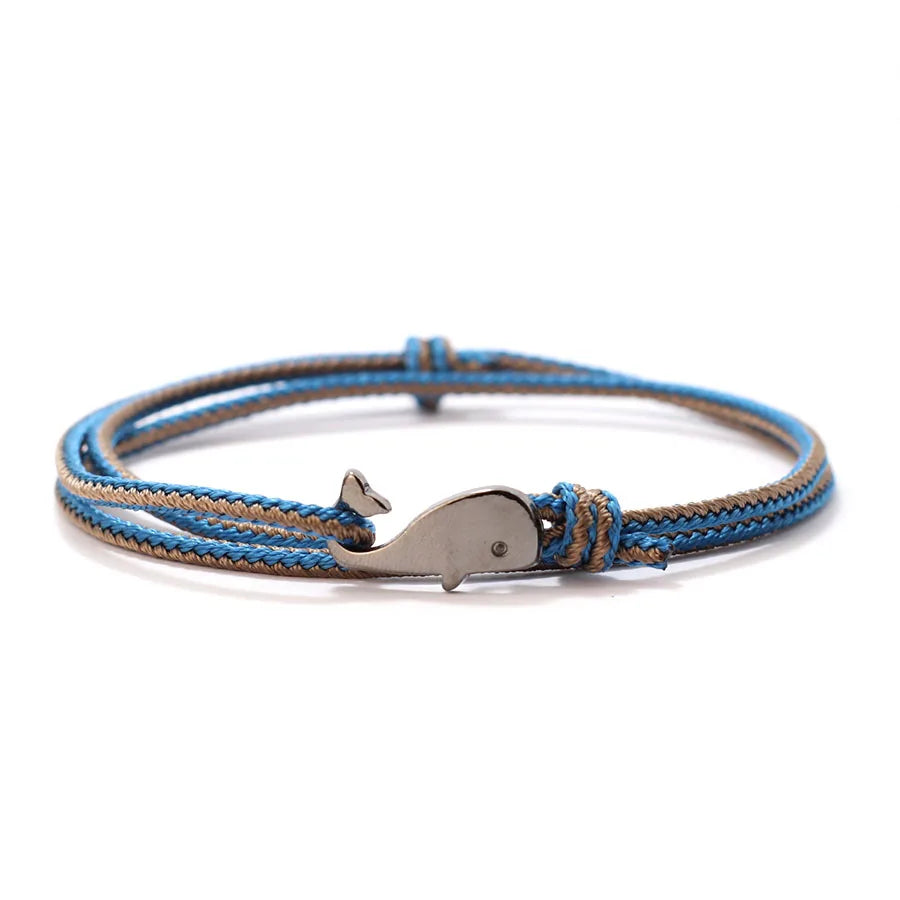 New Whale Bracelet For Men Bilayer Sliding Adjustable Summer Beach Surfer Nautical String Braslet Vacatio Leisure Accessories