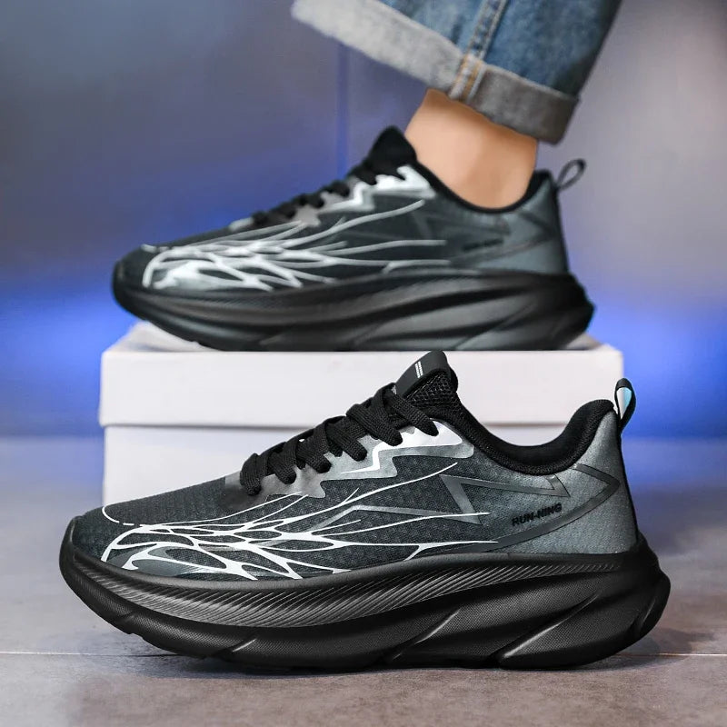 Men's Sports Shoes Thick-soled Air-cushioned Shock-absorbing Simple Lightning-shaped Line Fashionable Design Running Shoes