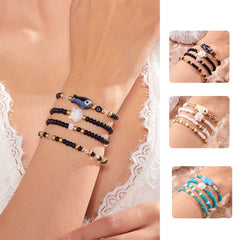 4pcs Set Bohemian Fashion Ceramic Fish Shells Rice Bead Bracelet for Women Summer Beach Vacation Cute Jewelry Accessories Gifts