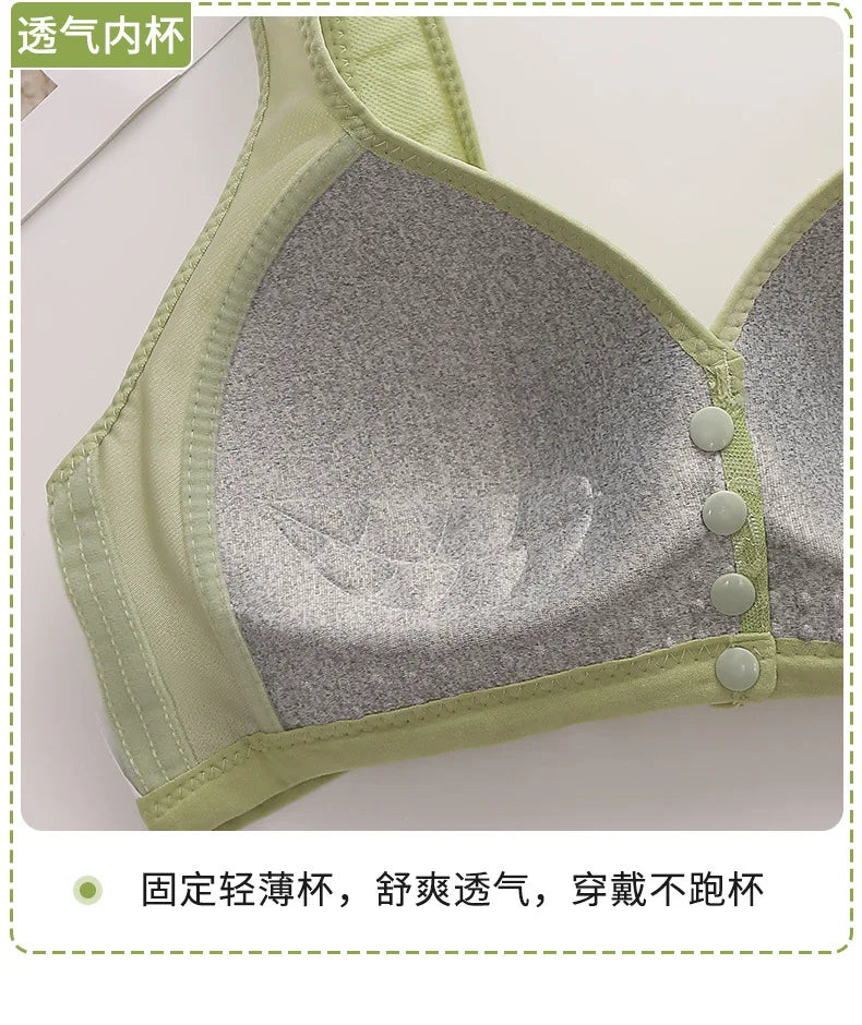 Women Large Size Underwear 36-46 B/C Middle Aged Bras for Women Wireless Front Buckle Bralette Tops Floral Wireless Brassiere