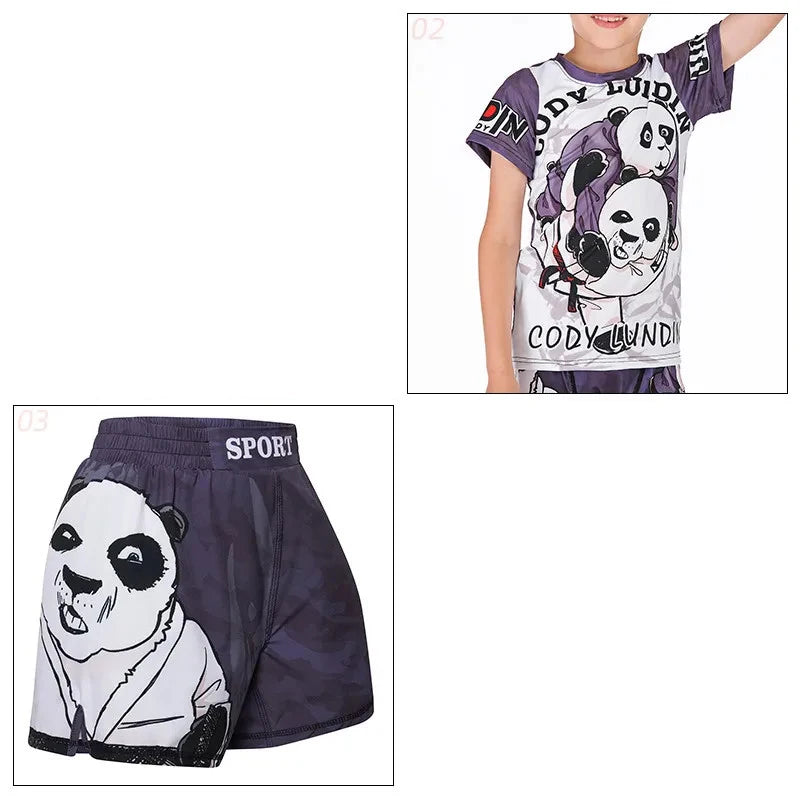 Kid's Gym MMA Boxing Jerseys Baby Boys Sport T Shirts Shorts Set Suit Rashguard Kickboxing Trousers Children BJJ Sportsuit 172