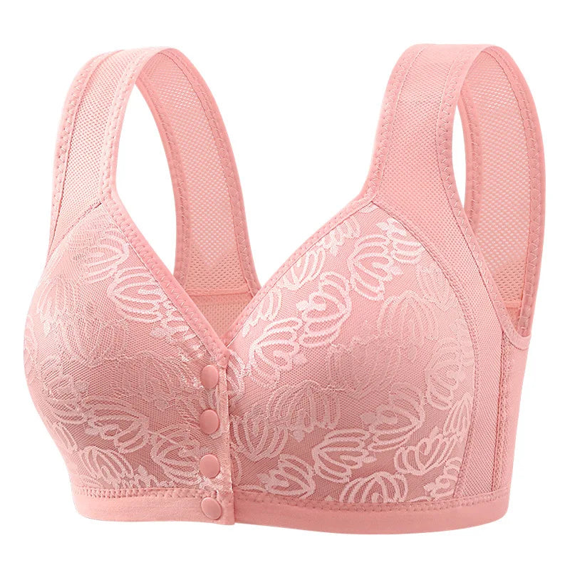 Women Large Size Underwear 36-46 B/C Middle Aged Bras for Women Wireless Front Buckle Bralette Tops Floral Wireless Brassiere