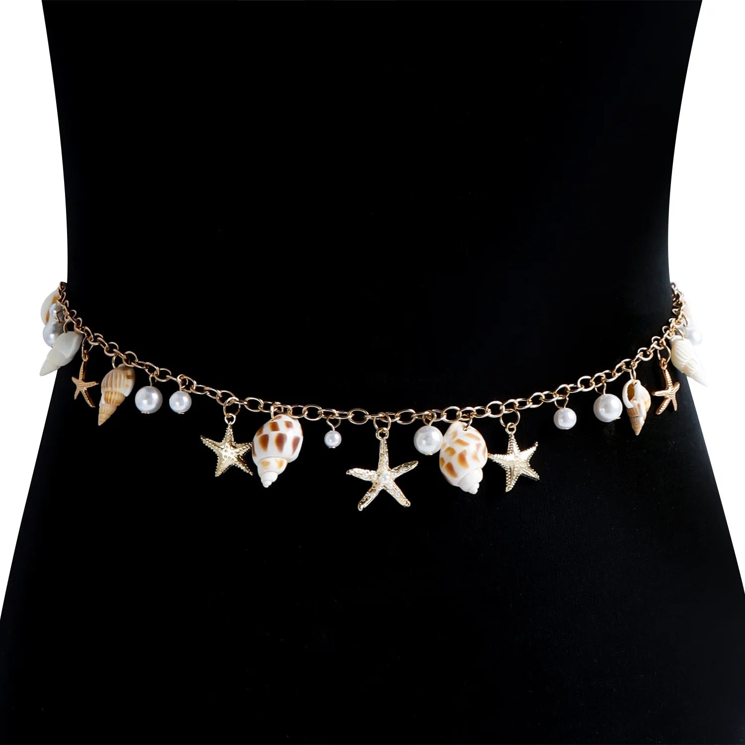 Bohemian Summer Beach Shell Waist Link Imitation Pearl Sea Star Conch Pendant Body Chain for Women Fashion Jewelry Accessories