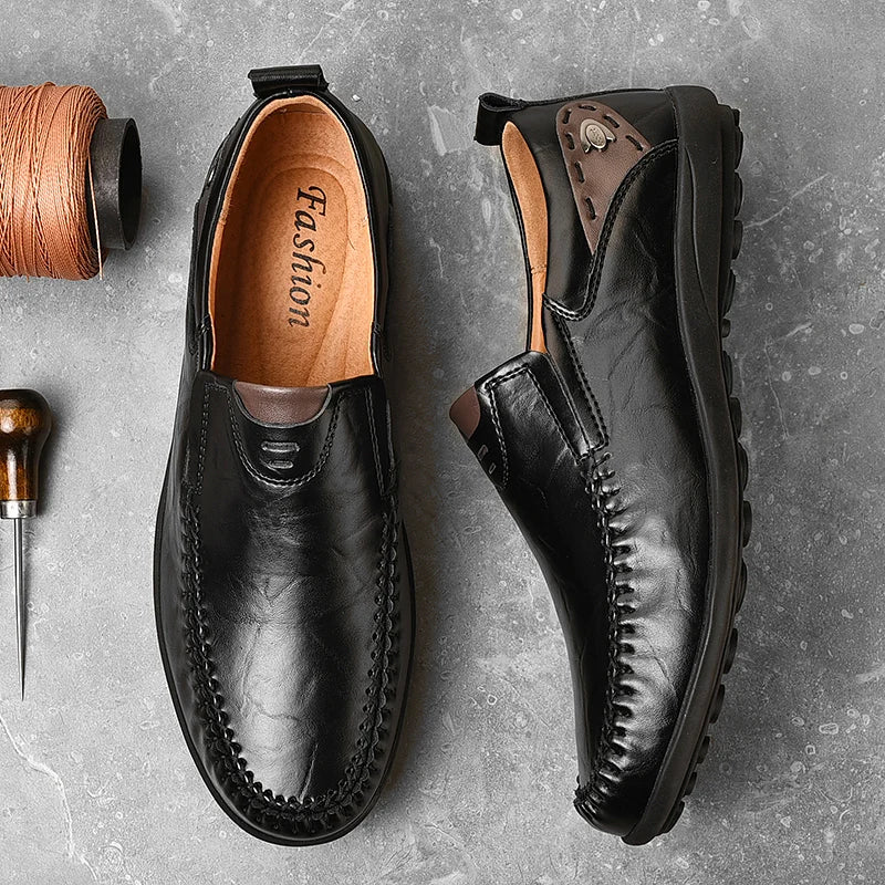 Handmade Shoes Genuine Leather Casual Shoes For Men Flat Platform Walking Shoes Outdoor Footwear Loafers Breathable Sneakers