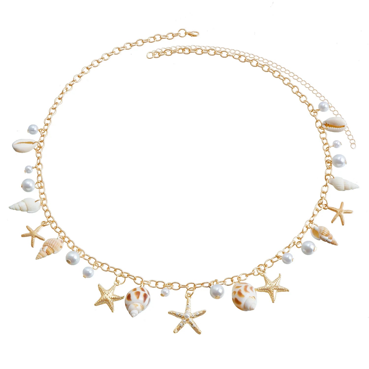 Bohemian Summer Beach Shell Waist Link Imitation Pearl Sea Star Conch Pendant Body Chain for Women Fashion Jewelry Accessories