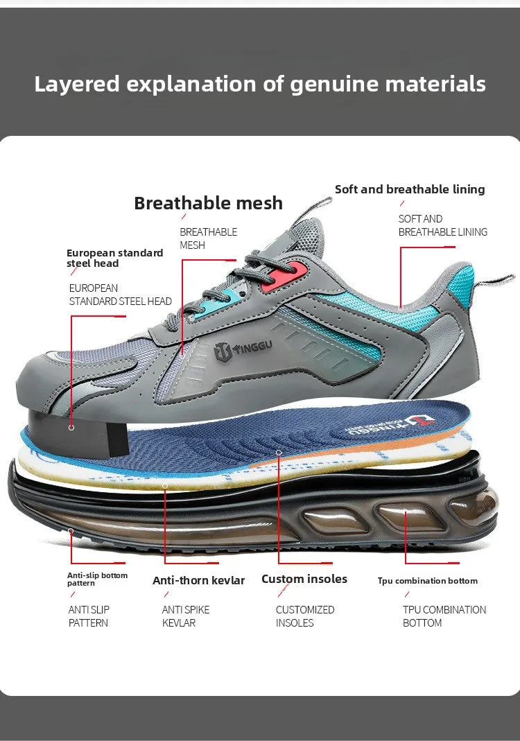 Men's Safety Shoes Steel Toe Soft Soled Women Male Sneakers Lightweight Air Cushion Working Footwears Protection Anti Smashing