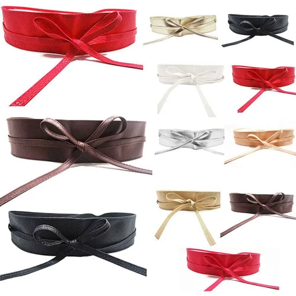 Dress Accessories for Female Soft Leather Dress Belt Elegant Bow Belt Ladies  Girls Belt Wide Self Tie Wrap Around Waist Band