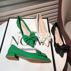 Shoes for Women Low Heel Elegant Woman Pumps Pointed Toe With Bow Fashion Summer 2024 Footwear Discount Shoe Slip On Wholesale