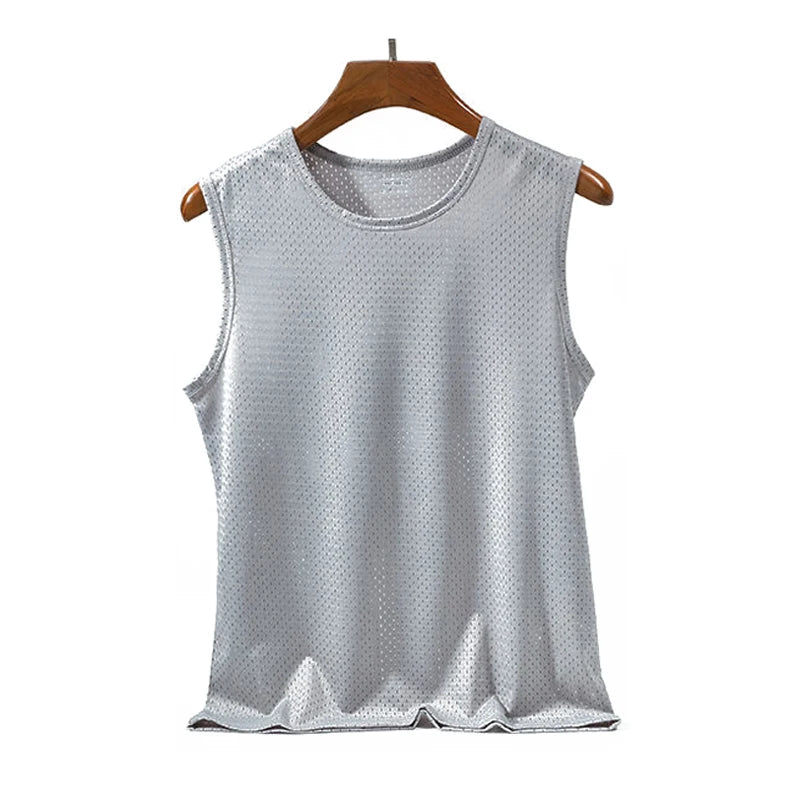 Men's Ice Silk Mesh Vest Tops Quick-drying Bodybuilding Tank Tops Breathable Sleeveless T-Shirt Summer Cool Vest Muscle Singlets