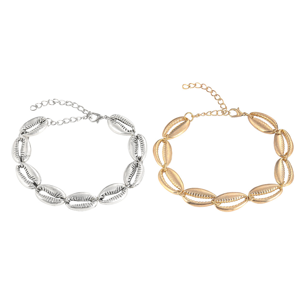 Bohemian Alloy Sea Shell Beads Bracelet for Women Adjustable Rope Bangle Ocean Wristband Statement Summer Beach Jewelry Gifts