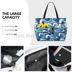 Strandtaschen mit Meereswellenmuster für Damen, wasserdicht, sandabweisend, große Pooltasche, stylische Strandtasche mit Reißverschluss für Fitnessstudio, Reisen, Shopping, Schule