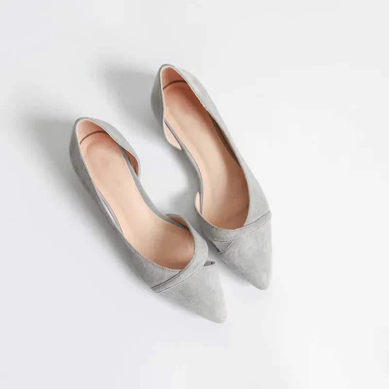 Women Flats Pink Black Pure Color Plus Small Size  35 Large 41 42 43 44 Suede Leather Pointed Toe Office Lady Flat Heel Shoes