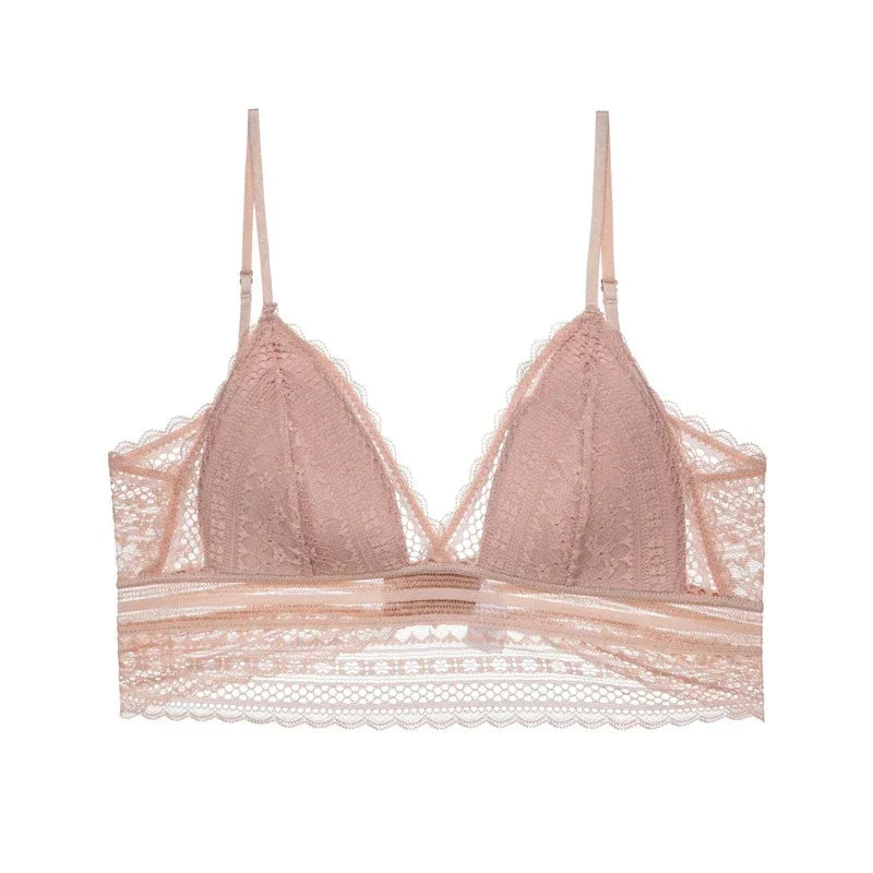 French Lace Lingerie for Women Sexy U-shaped Large Backless Thin Style Without Steel Rings Triangular Soft Cup Bra Cover