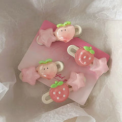 Women's Hair Accessories Kawaii Pink Hairpin Star Peach Strawberry Sweet Girls Bangs Clip Side