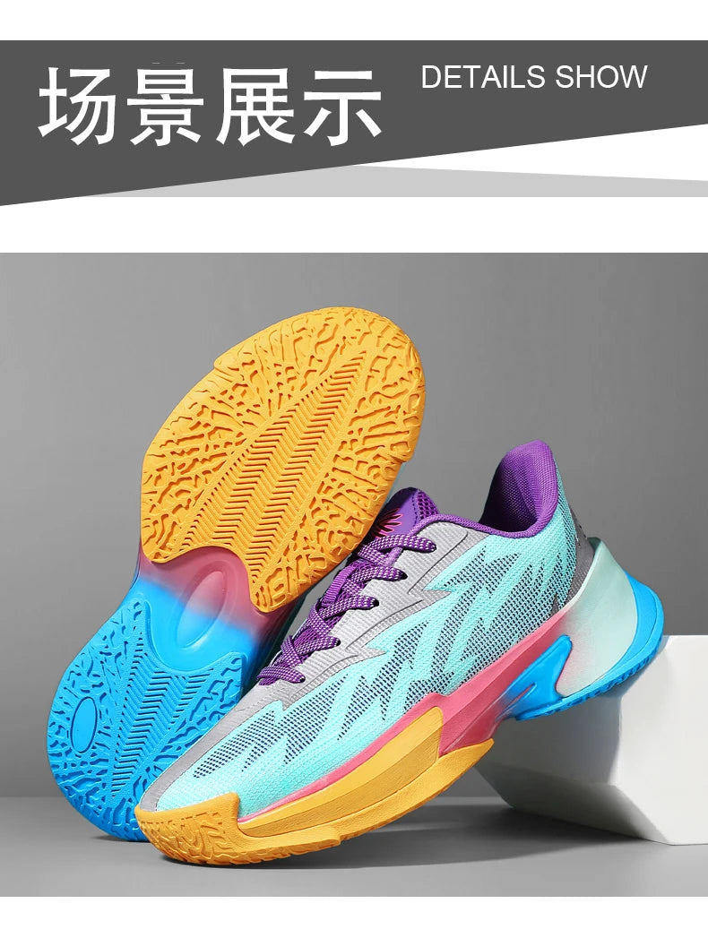 Basketball Shoes for Men and Women, Lightweight Mesh Breathable Non-Slip Wear-Resistant Shock-Absorbing Practical Soft-Soled Stu