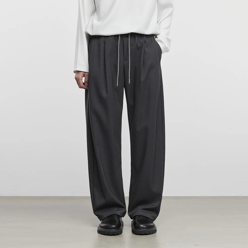 Men's Fashion Casual Pants 2025 Spring and Autumn New Loose Elastic Waist Wide Leg Pants Men's Suit Straight Trousers Male